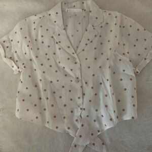 Ara White and orange/ peach Polka Dot Button-Down Shirt by Zara